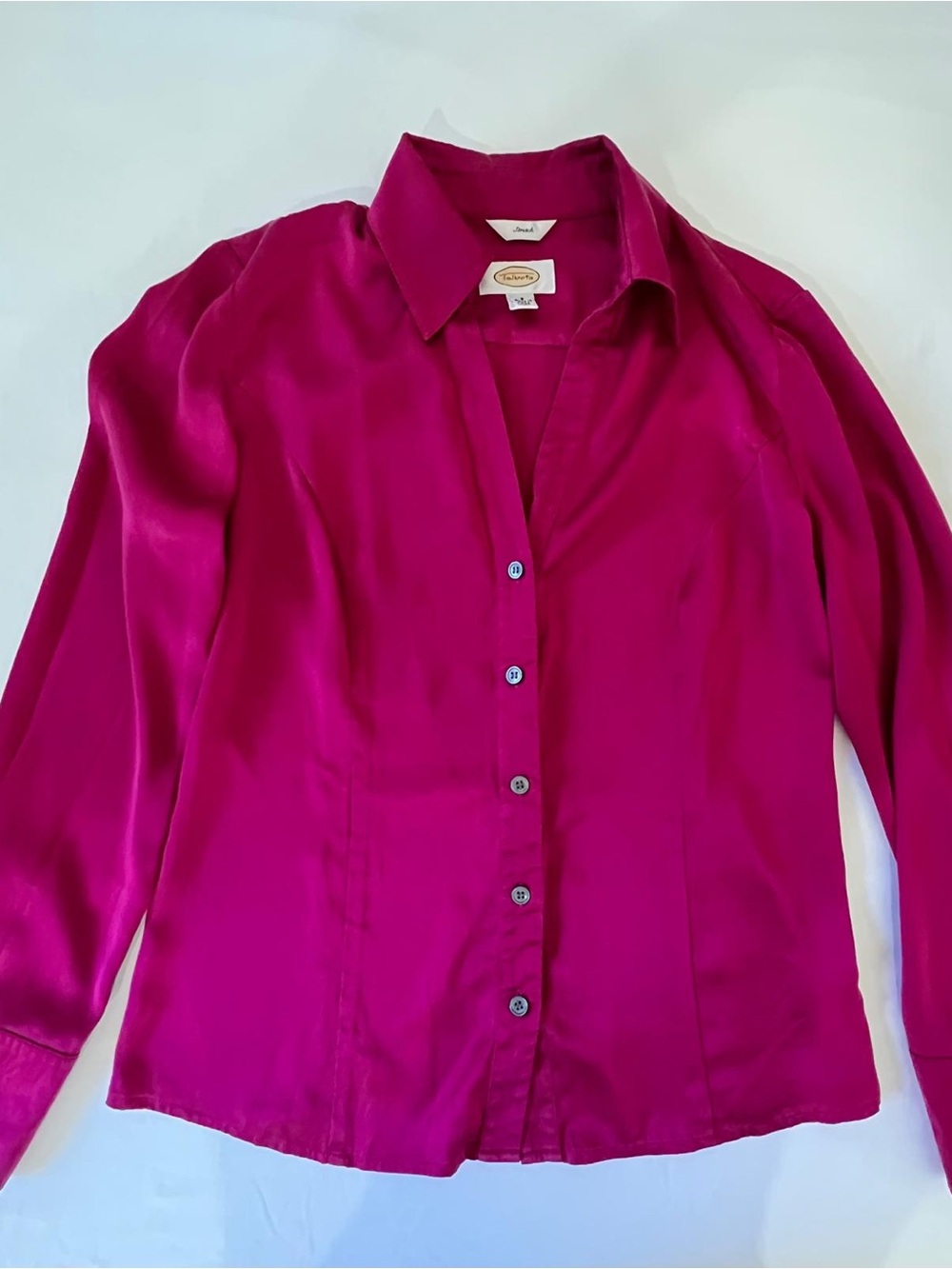 Fuchsia Silk Button-Down Shirt Talbots